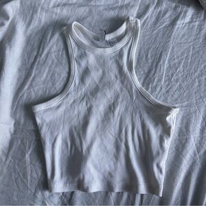 White High Neck Ribbed Tank